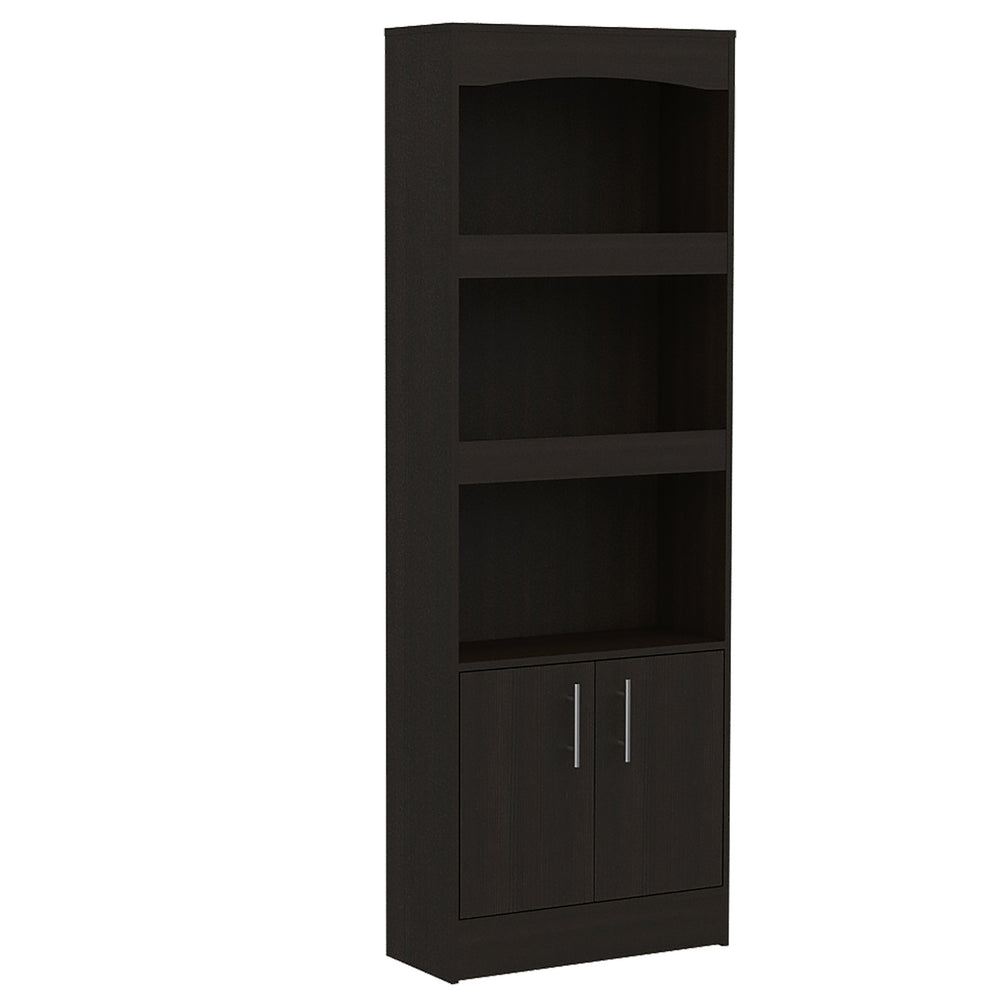 English Elm Bookcase Denver 70.8" Tall Black Wengue Particle Board with Metal Hardware, 3 Framed Shelves, Chic B092122899