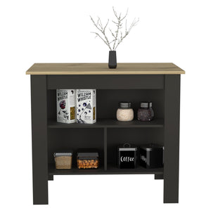 English Elm Kitchen Island Dozza: Stylish Black Wengue & Light Oak, 3 Shelves, Perfect For Prep & Dining B092122905