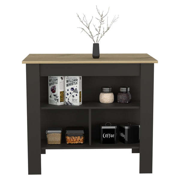 English Elm Kitchen Island Dozza: Stylish Black Wengue & Light Oak, 3 Shelves, Perfect For Prep & Dining B092122905