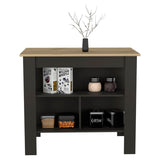 English Elm Kitchen Island Dozza, Three Shelves, Black Wengue / Light Oak Finish