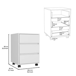 English Elm Three Drawers Bang, Filing Cabinet, Roller Blade Glide, White Finish