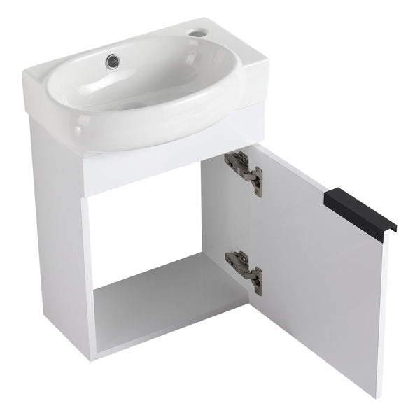 English Elm Soft Close Wall Mounted Bathroom Vanity with Ceramic Vessel Sink and Storage Rack W999S00487