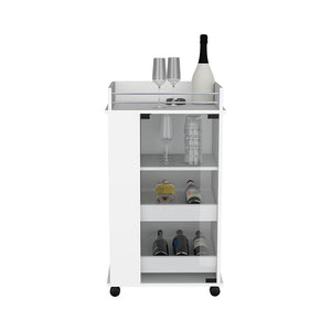 English Elm Bar Cart With Elegant White Finish, Glass Display Door, And Smooth Mobility For Stylish Entertaining B092123140