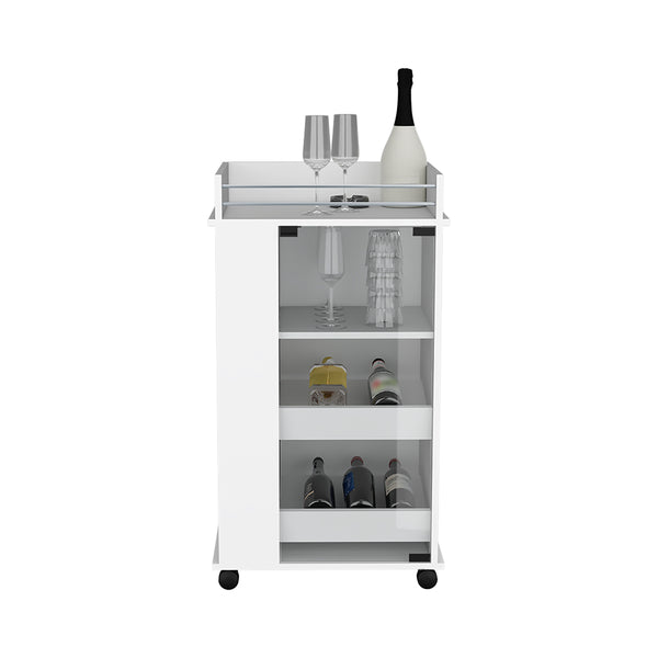 English Elm Bar Cart With Elegant White Finish, Glass Display Door, And Smooth Mobility For Stylish Entertaining B092123140