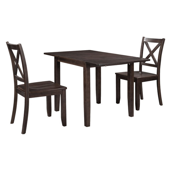 English Elm TOPMAX 3-Piece Wood Drop Leaf Breakfast Nook Dining Table Set with 2 X-back Chairs for Small Spaces, Sturdy Craftsmanship Espresso SP000164AAP