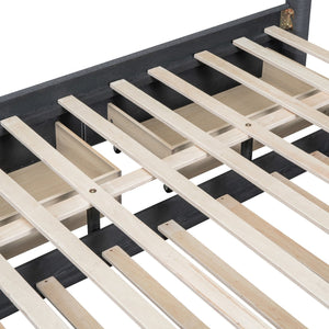 English Elm Queen Upholstered Platform Bed with Classic Headboard, 2 Storage Drawers & Large Twin Trundle for Extra Sleep Space and Durable Slat Support Gray SF000015AAE