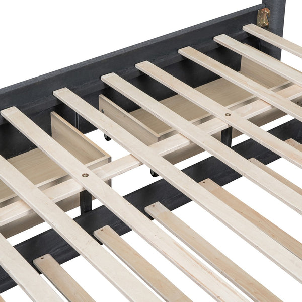 English Elm Queen Upholstered Platform Bed with Classic Headboard, 2 Storage Drawers & Large Twin Trundle for Extra Sleep Space and Durable Slat Support Gray SF000015AAE