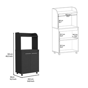 English Elm Kitchen Cart Totti, Double Door Cabinet, One Open Shelf, Two Interior Shelves, Black Wengue Finish