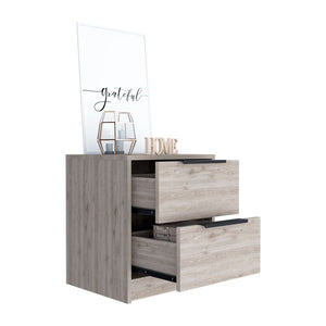 English Elm Nightstand Cervants - Modern Light Gray Two-Drawer Storage With Metal Handles For Compact Spaces B092123002
