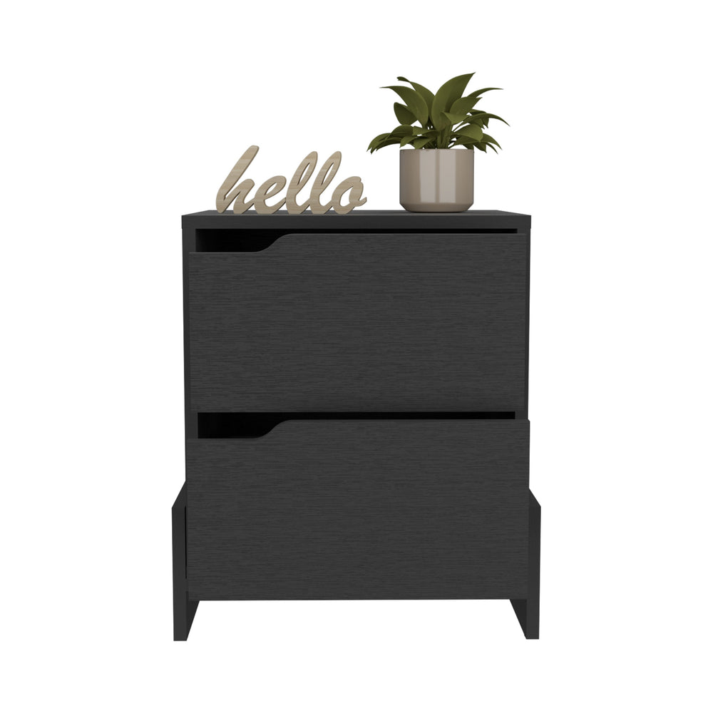 English Elm Nightstand Brookland - Stylish Bedside Table With Double Drawers, Sturdy Base, Black Wengue Finish B092123149