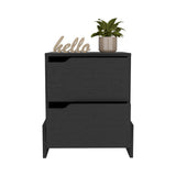 English Elm Nightstand Brookland, Bedside Table With Double Drawers and Sturdy Base, Black Wengue Finish