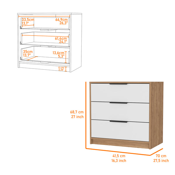 English Elm 3 Drawers Dresser Maryland - Modern White & Pine Storage Solution For Bedrooms Or Hallways B092122996