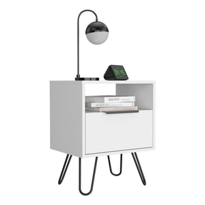 English Elm Nightstand Skyoner: Modern White Storage Solution With Hairpin Legs For Minimalist Spaces & Style B092123078