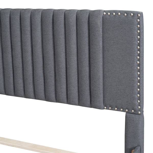 English Elm Queen Upholstered Platform Bed with Classic Headboard, 2 Storage Drawers & Large Twin Trundle for Extra Sleep Space and Durable Slat Support Gray SF000015AAE