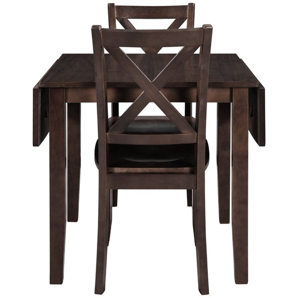 English Elm TOPMAX 3-Piece Wood Drop Leaf Breakfast Nook Dining Table Set with 2 X-back Chairs for Small Spaces, Sturdy Craftsmanship Espresso SP000164AAP