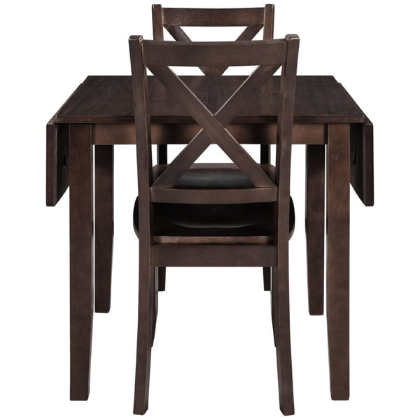 English Elm Topmax Drop Leaf Wood Breakfast Nook Table Set with X Back Chairs for Two Espresso N717S000164P