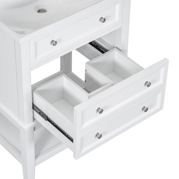 English Elm 24" Modern Solid Wood Bathroom Vanity Base with Drawer & Open Shelf, White Painted Freestanding Cabinet 90-inch WF306247AAK