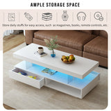 English Elm Led Coffee Table With Storage, Modern Center Table With 2 Drawers and Display Shelves, Accent Furniture With Led Lights For Living Room,White