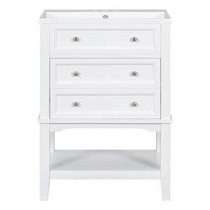 English Elm 24" Bathroom Vanity with Sink Solid Wood Frame White | Modern 1-Drawer Cabinet & Open Shelf, Ceramic Top N725P246479K