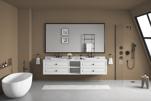 English Elm 72in. Oversized Aluminum Farmhouse Rectangle Mirror Hd Float Glass for Double Vanity W1272113723