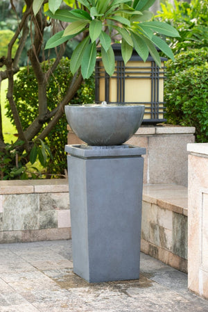 English Elm 44.5" Tiered Polyresin Zen Bowl Garden Fountain with Stone Look Finish for Patio W2078125236
