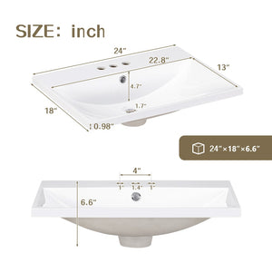 English Elm [video] 24 Inch Freestanding Bathroom Vanity Birch Wood Frame Ceramic Sink Open Shelf JL000004AAK