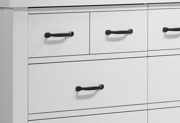 English Elm Cassini Six Drawer White Dresser with Black Handles for Modern Bedroom Storage B061125421