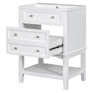 English Elm 24" Bathroom Vanity with Sink Solid Wood Frame White | Modern 1-Drawer Cabinet & Open Shelf, Ceramic Top N725P246479K