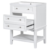 English Elm 24" Bathroom Vanity With Sink, Bathroom Storage Cabinet With Drawer and Open Shelf, Solid Wood Frame, White