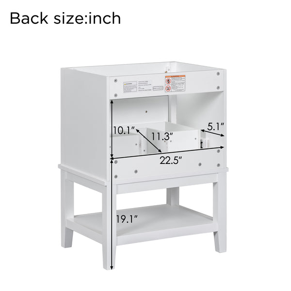 English Elm 24" Modern Solid Wood Bathroom Vanity Base with Drawer & Open Shelf, White Painted Freestanding Cabinet 90-inch WF306247AAK