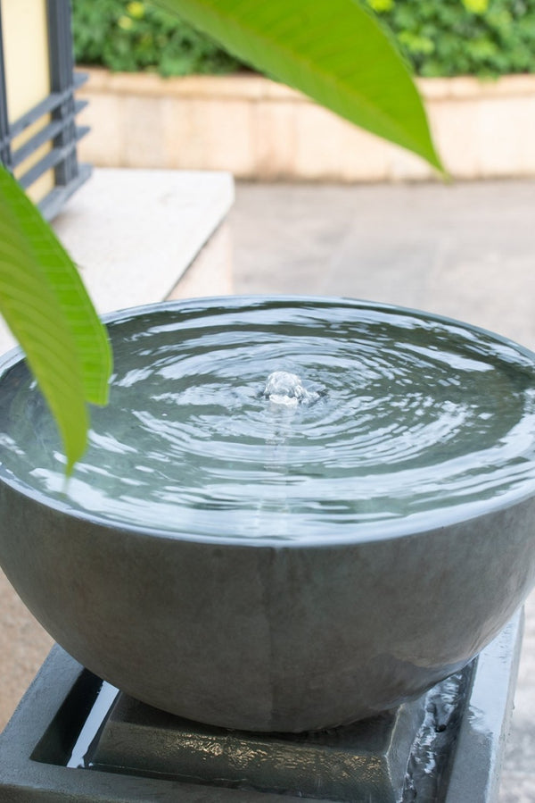 English Elm 44.5" Tiered Polyresin Zen Bowl Garden Fountain with Stone Look Finish for Patio W2078125236