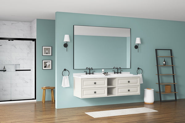 English Elm 84in. Aluminum Alloy Framed Rectangle Wall Mirror Farmhouse Vanity Dual Hang Option W1272101957