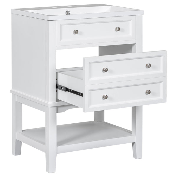English Elm 24" Modern Bathroom Vanity with Ceramic Sink, Solid Wood Frame, Drawer & Open Shelf, White Finish SY999991AAK