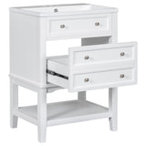 English Elm 24" Bathroom Vanity With Sink, Bathroom Storage Cabinet With Drawer and Open Shelf, Solid Wood Frame, White