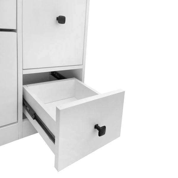English Elm On-trend White Flip Drawer Shoe Cabinet with Fold Down Bench Seat for Entryway WF308545AAK