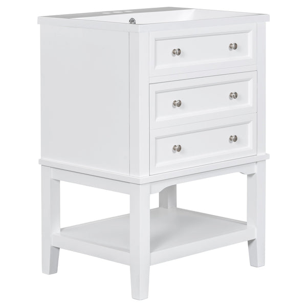English Elm 24" Modern Bathroom Vanity with Ceramic Sink, Solid Wood Frame, Drawer & Open Shelf, White Finish SY999991AAK