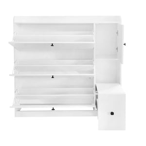 English Elm On-trend White Flip Drawer Shoe Cabinet with Fold Down Bench Seat for Entryway WF308545AAK