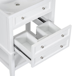 English Elm 24" Bathroom Vanity with Sink Solid Wood Frame White | Modern 1-Drawer Cabinet & Open Shelf, Ceramic Top N725P246479K