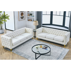 English Elm {Contact} Elegant Velvet Sofa For Living Room, Tufted Design, Metal Legs, Perfect Modern Couch In Beige W834S00160-GIGA