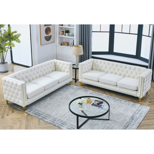 English Elm {Contact} Elegant Velvet Sofa For Living Room, Tufted Design, Metal Legs, Perfect Modern Couch In Beige W834S00160-GIGA