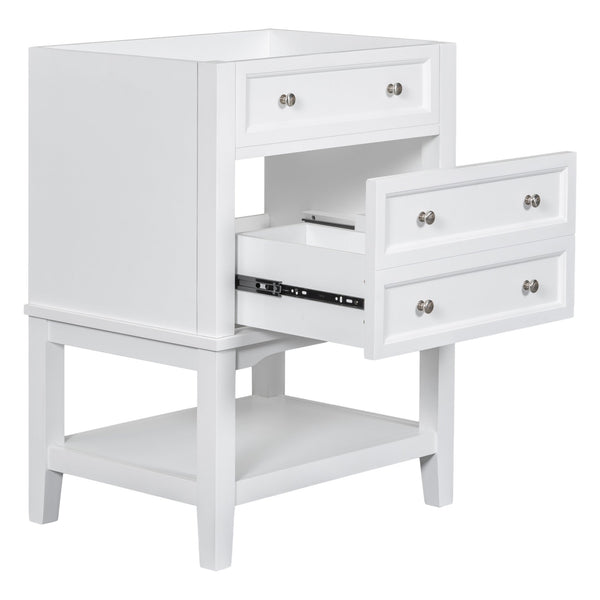 English Elm 24" Modern Solid Wood Bathroom Vanity Base with Drawer & Open Shelf, White Painted Freestanding Cabinet 90-inch WF306247AAK