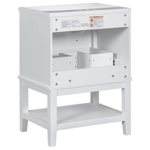 English Elm 24" Bathroom Vanity with Sink Solid Wood Frame White | Modern 1-Drawer Cabinet & Open Shelf, Ceramic Top N725P246479K