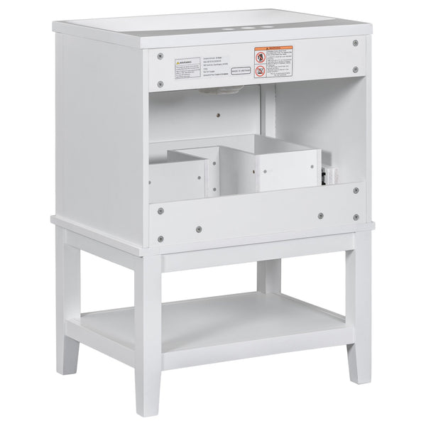 English Elm 24" Bathroom Vanity with Sink Solid Wood Frame White | Modern 1-Drawer Cabinet & Open Shelf, Ceramic Top N725P246479K