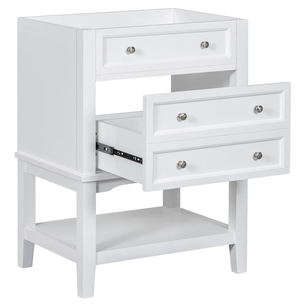 English Elm 24" Modern Solid Wood Bathroom Vanity Base with Drawer & Open Shelf, White Painted Freestanding Cabinet 90-inch WF306247AAK