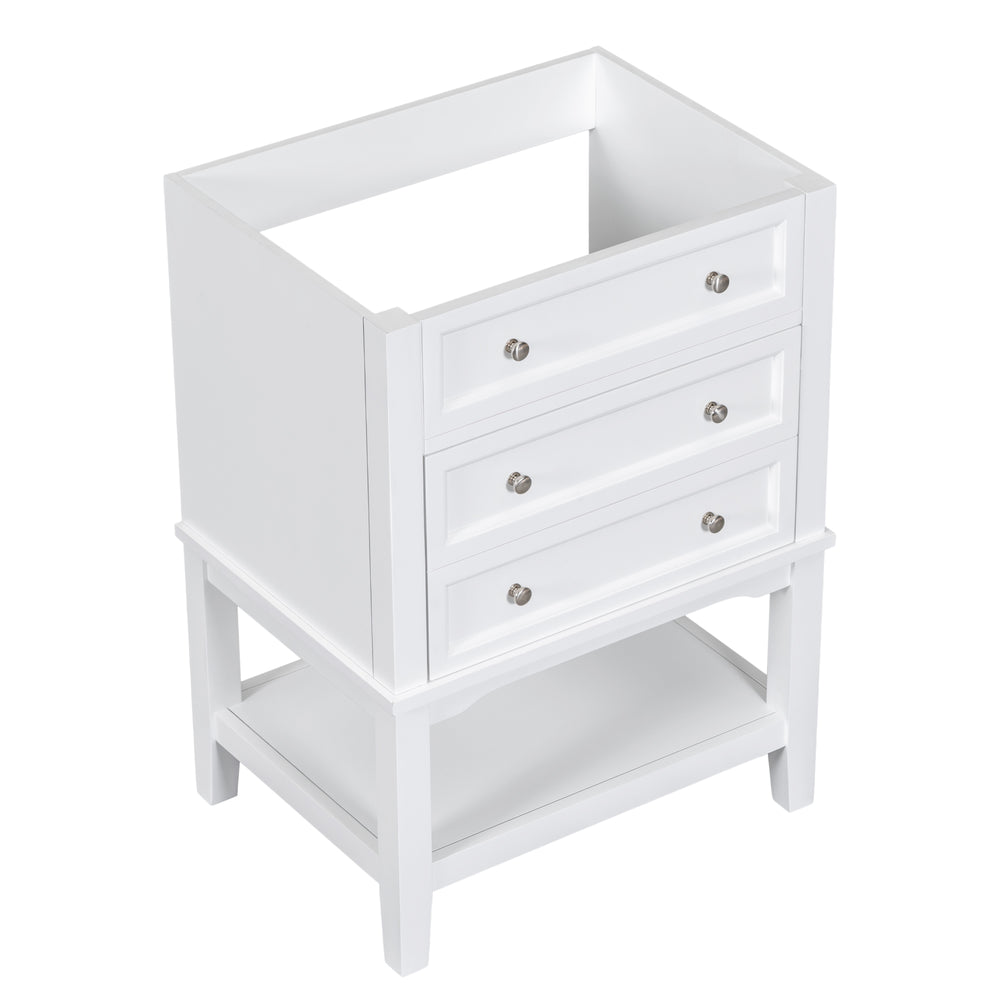 English Elm 24" Modern Solid Wood Bathroom Vanity Base with Drawer & Open Shelf, White Painted Freestanding Cabinet 90-inch WF306247AAK