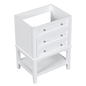 English Elm 24" Modern Solid Wood Bathroom Vanity Base with Drawer & Open Shelf, White Painted Freestanding Cabinet 90-inch WF306247AAK
