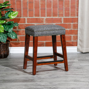 English Elm 24" Grand Lake Backless Counter Stool with Tweed Seat, Nailhead Trim & Sturdy Elegant Wood Base B046125047