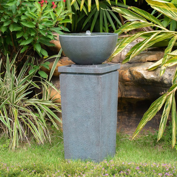 English Elm 35.5" Tiered Polyresin Zen Bowl Garden Fountain Outdoor Bird Bath Backyard Feature W2078125235