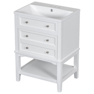 English Elm 24" Bathroom Vanity with Sink Solid Wood Frame White | Modern 1-Drawer Cabinet & Open Shelf, Ceramic Top N725P246479K