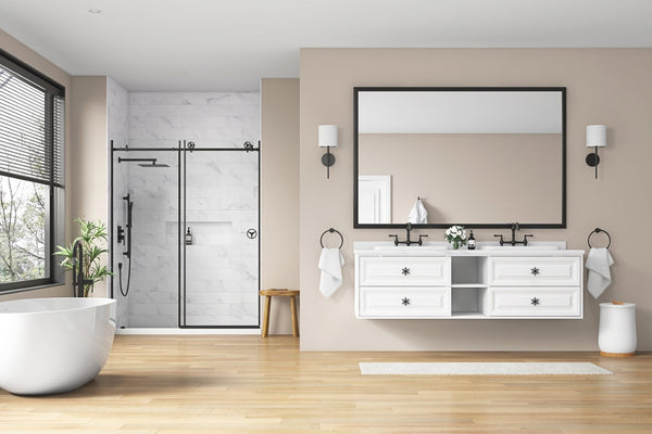 English Elm 72in. Oversized Aluminum Farmhouse Rectangle Mirror Hd Float Glass for Double Vanity W1272113723